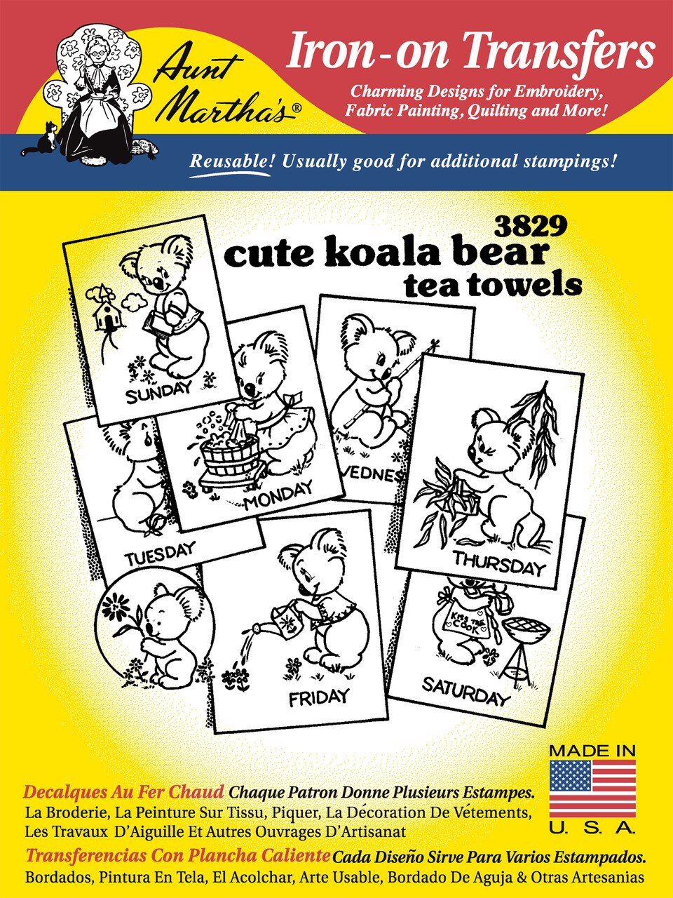 Aunt Martha's Koala Bear Tea Towels 3829 embroidery iron on pattern